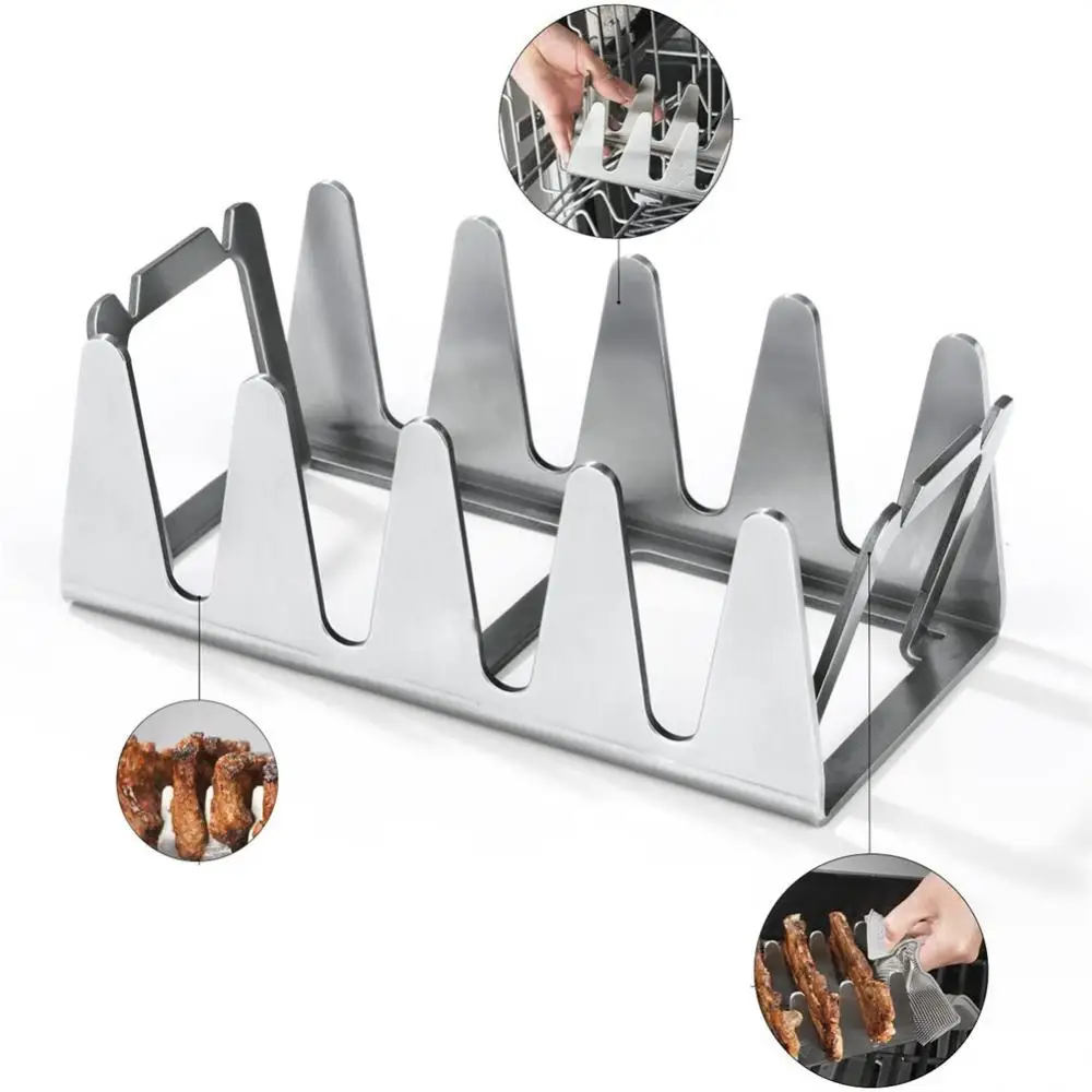 

Non-Stick BBQ Rib Rack Stand Barbecue Steaks Racks 8 Slots Stainless Steel Chicken Beef Ribs Grill For Gas Smoker Or Charcoal