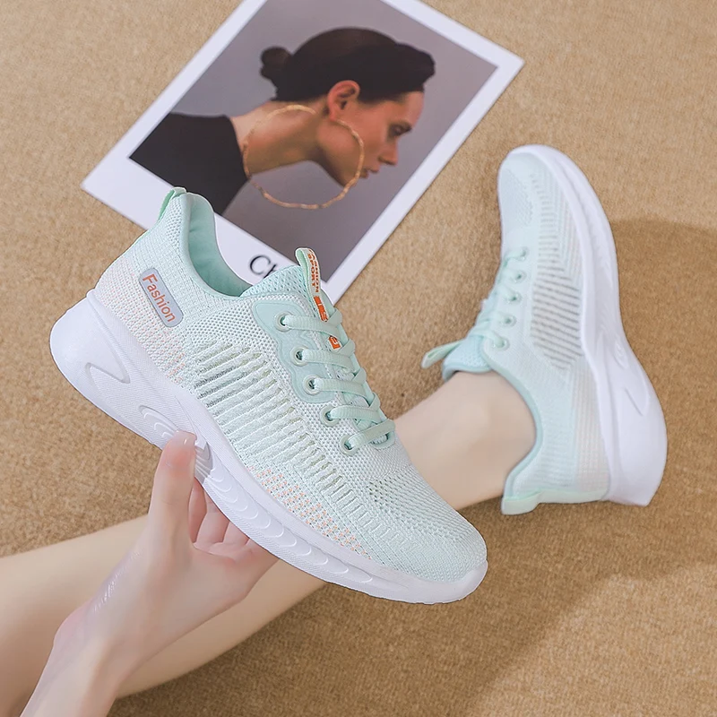 

Women Flat Fashion Breathable Mesh Tenis Outdoor Comfortable Athletic Footwear Laides Sneakers Casual Slip On Jogging Running