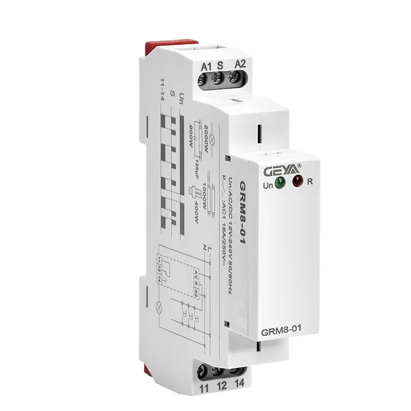 

GEYA GRM8-01 Single Pulse Latching Relay 16A AC/DC 12V-240V Din Rail Memory Impulse Relay