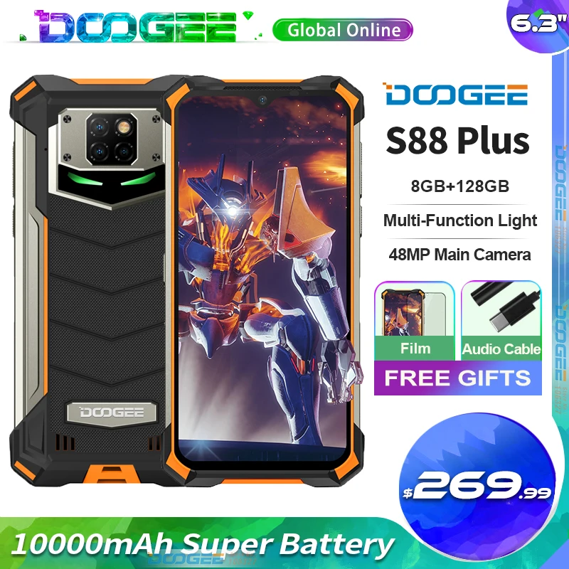 Doogee S88 Plus Rugged Mobile Phone 10000mAh Super Battery 8+128GB 48MP Main Camera Android 10 IP68/IP69K Global version Phone