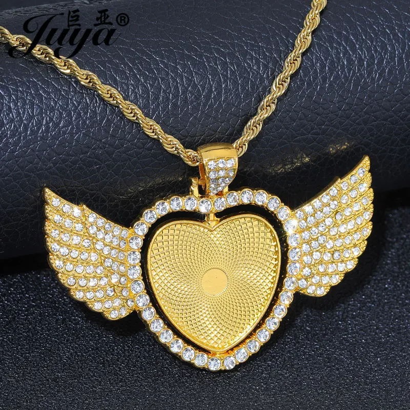 

Double Sided Heart Pendant Cabochon Base 25mm Rotatable Blank Tray With 60cm Stainless Steel Chain For DIY Necklaces Jewelry