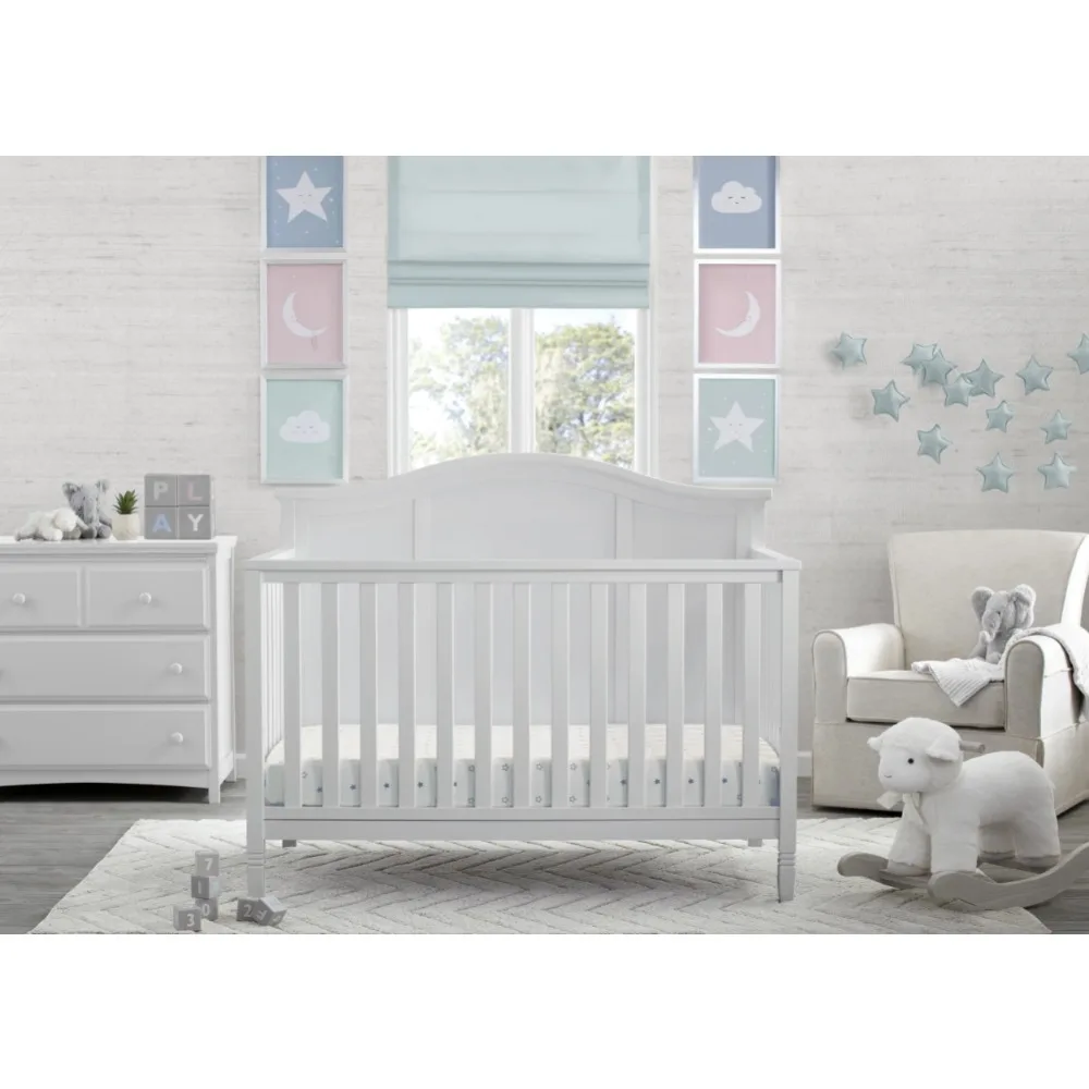 

2023 New Delta Children Madrid 5-in-1 Convertible Baby Crib, Bianca White