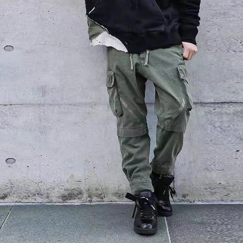 Japanese Large Pocket Overalls Leggings Men's Loose Casual Military Green Pencil High Street Spring Autumn Pants