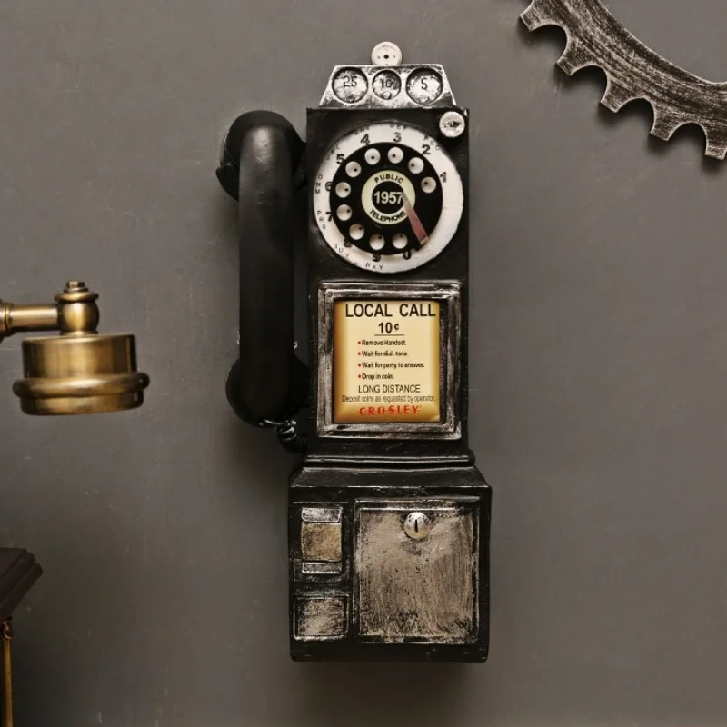 

Retro Wall Phone Pendant Vintage Telephone Model Wall Hanging Ornaments Furniture Crafts Gift for Bar Home Decoration Old Phone