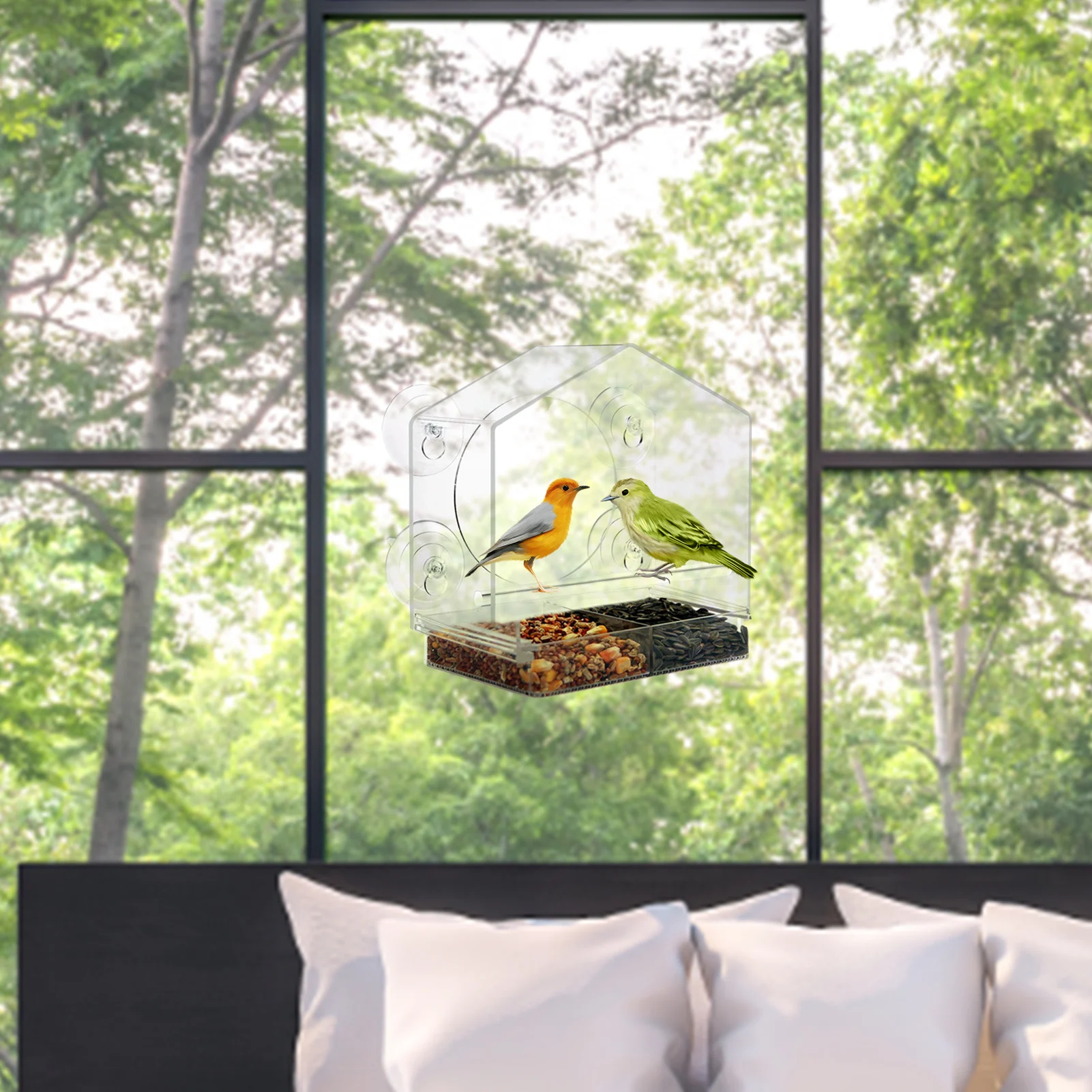 

Акриловая птица, фотостойкий домик для птиц с раздвижным лотком для семян и зелеными Кормушками для птиц для просмотра