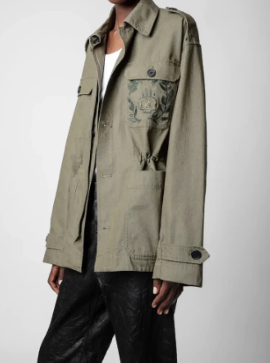 

Women's Jacket Floral Skull Embroidery Pockets Turn Down Collar Loose Cotton Coat