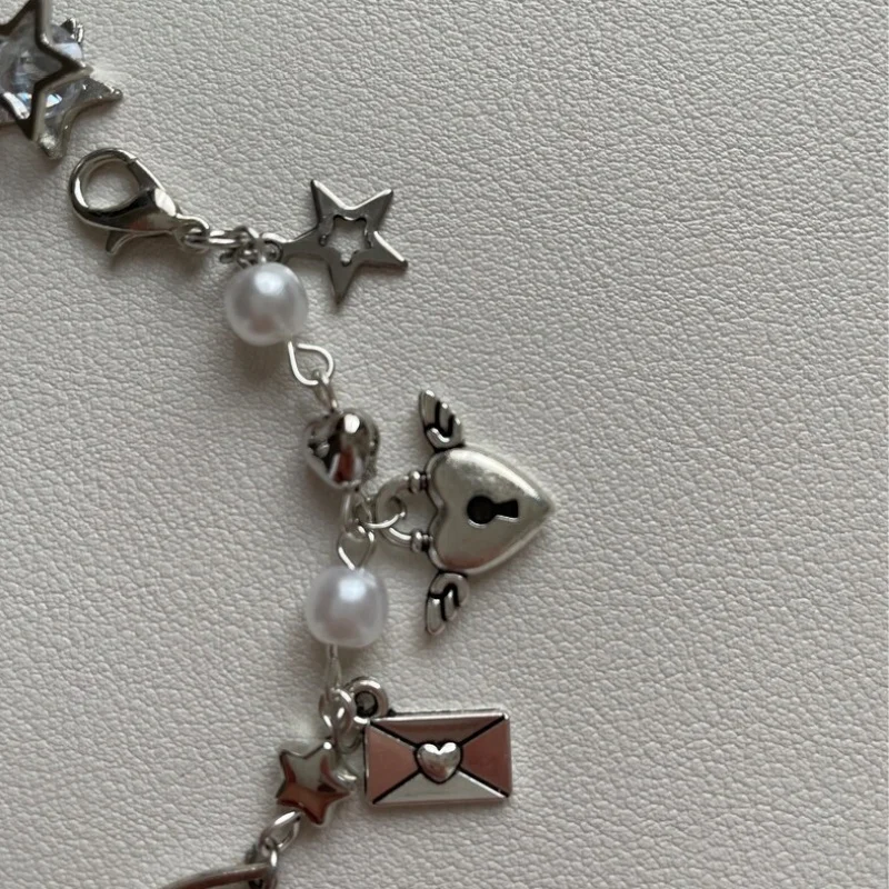 Y2K Модный милый авангардный хромированный браслет дружбы с крыльями и сердцем