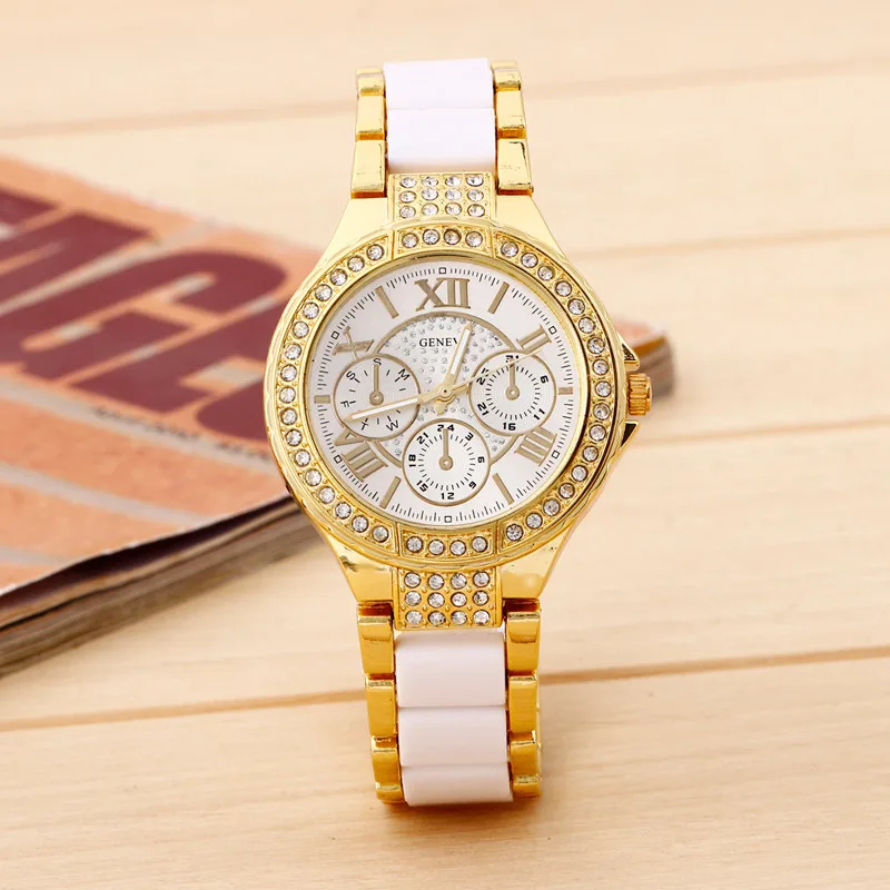 

7122 Hot Luxury Women Watch Fashion Ladies Stailess Steel Roman Numerals Rhinestone Analog Quartz Wrist Watch Reloj Mujer Best
