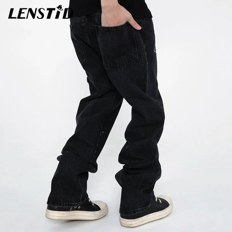 Джинсы LENSTID мужские с вышивкой черные брюки из денима Джоггеры в стиле хип-хоп
