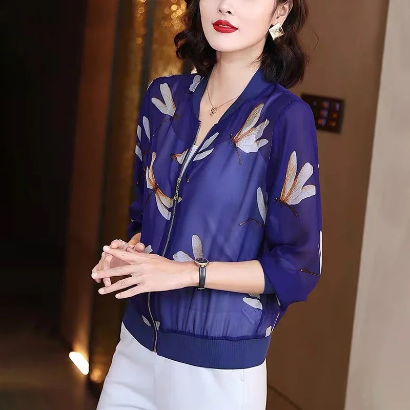 Новая летняя шифоновая куртка с кружевным принтом женская Свободная