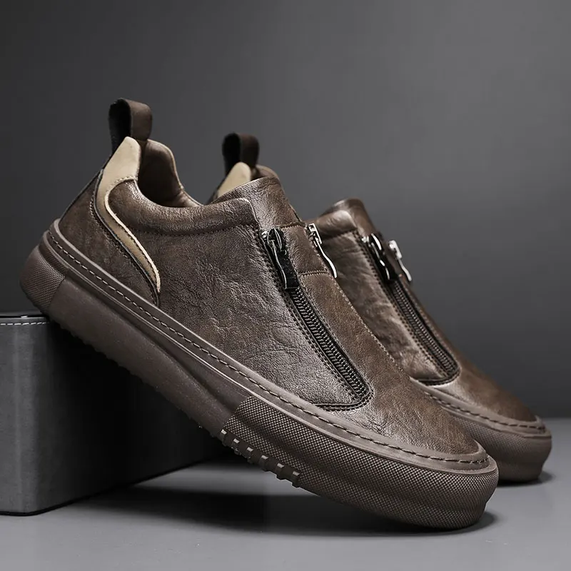 

Мужские кожаные кроссовки на молнии, черные или белые повседневные Молодежные кроссовки на молнии, 2023