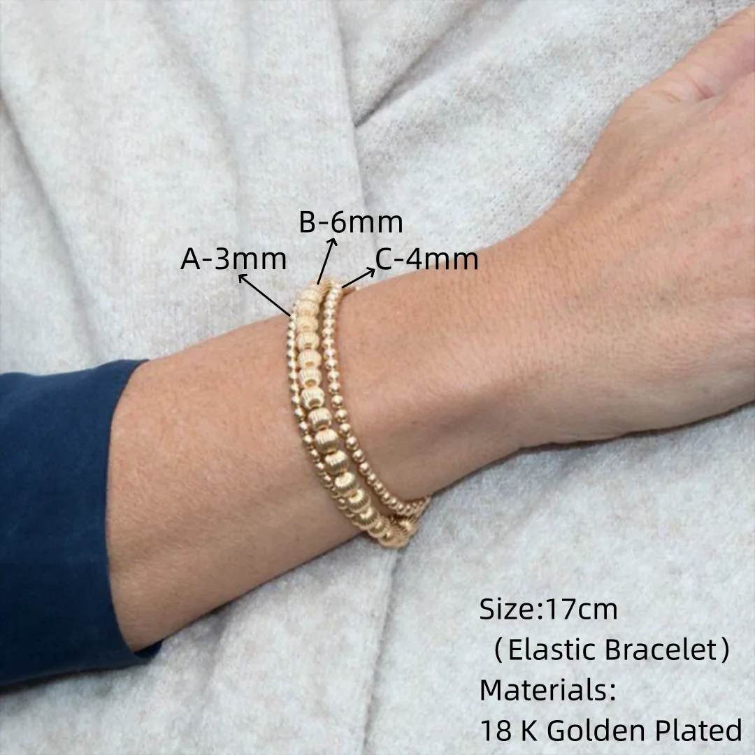 Женский Штабелируемый браслет Vlen с позолоченными бусинами 3/4/6 мм 18 K роскошный