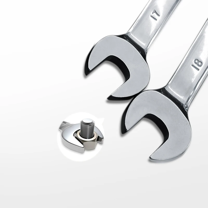 Набор комбинированных гаечных ключей с хромованадиевым кольцом и храповым