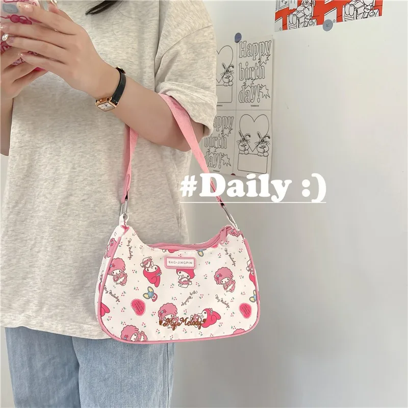 

2023 Sanrios Hello Kitty Handbag Anime Kawaii Pu Kuromi Melody Shoulder Bag Japanese Female All-Match Casual Backpack Case Gift