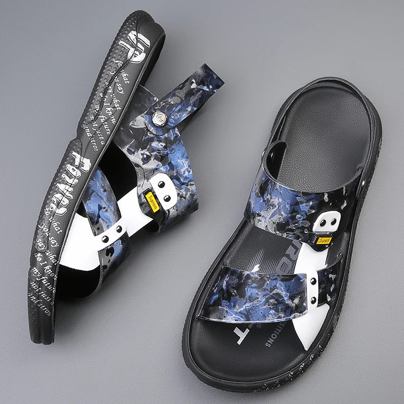 

Сандалии мужские двойного назначения из мягкой кожи, модные пляжные тапочки для отдыха на открытом воздухе, водонепроницаемая Летняя обувь на плоской подошве