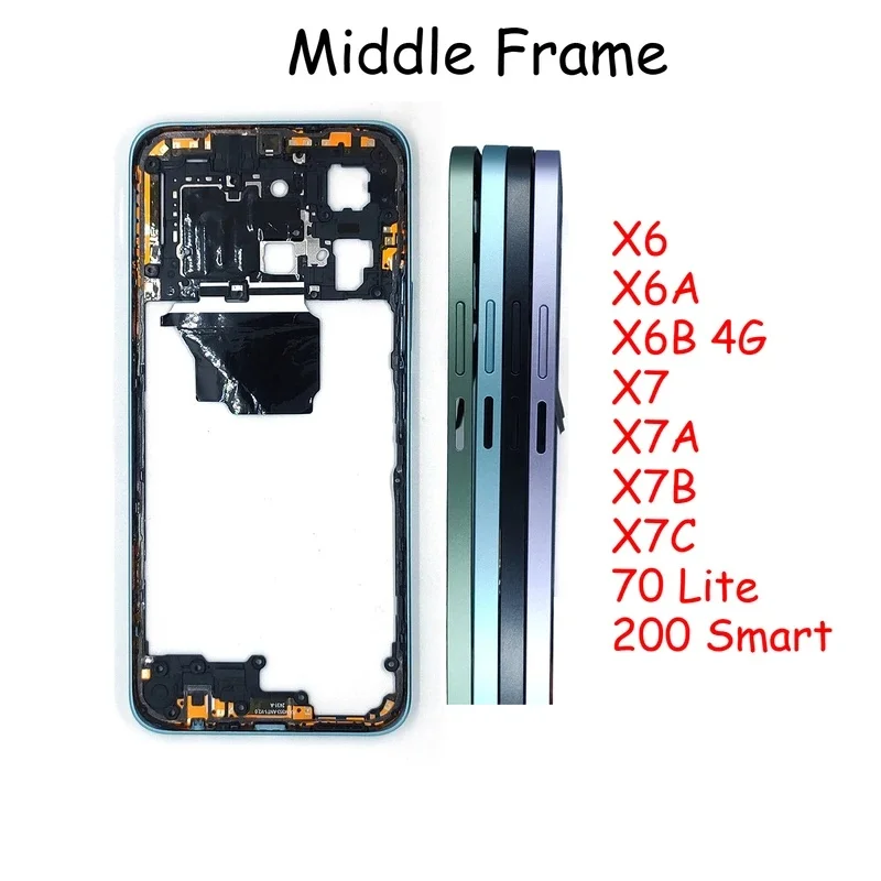 Фото BAnERYPAK Для Honor X6 X6A X6B X7 X7A X7B X7C 70 Lite 200 Smart Средняя рамка корпуса с боковой кнопкой, запчасти для ремонта №1