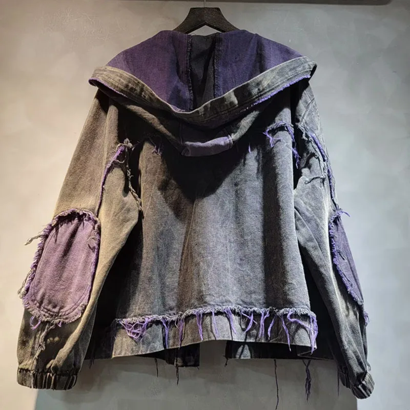 Женский джинсовый комплект из 2 предметов DEAT Свободное пальто с капюшоном