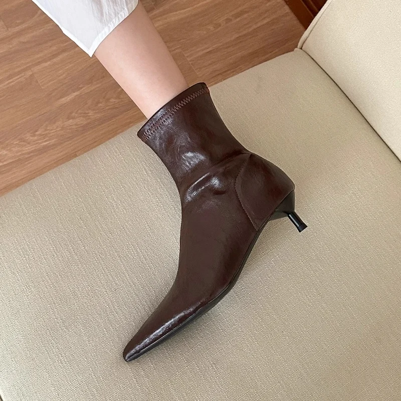 Ботильоны Челси женская обувь на высоком каблуке тренд 2025 дизайнерские кожаные