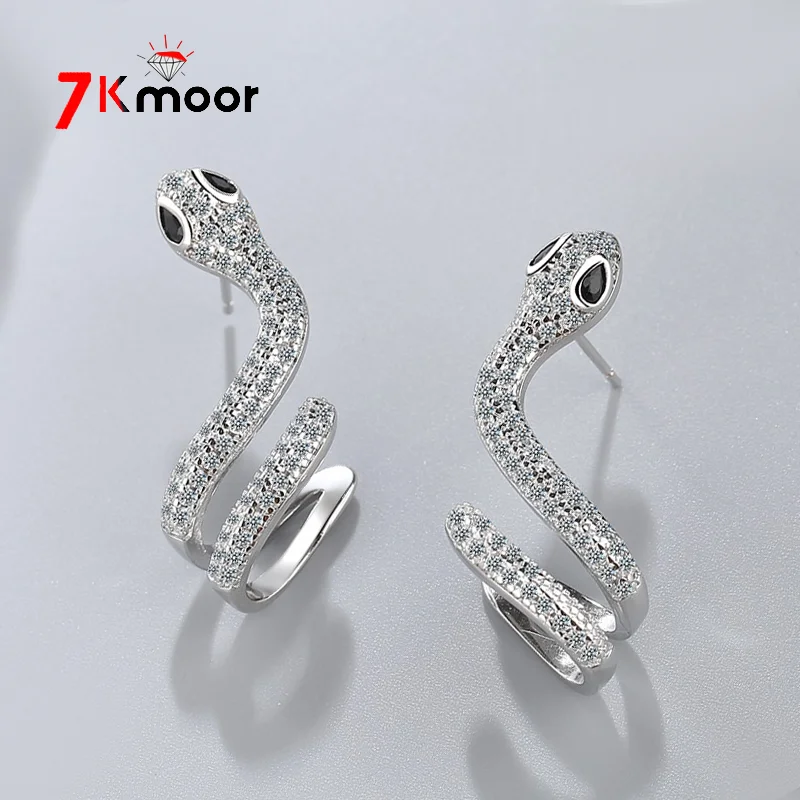 Женские серьги-гвоздики в виде змеи, серебро 100% пробы