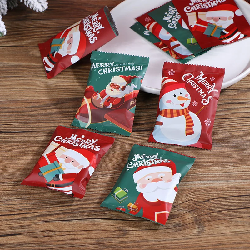 

100Pcs Christmas Candy Cookie Bag Xmas Santa Claus Elk Gift Bag Christmas Party Decoration for Home New Year Packaging Bag