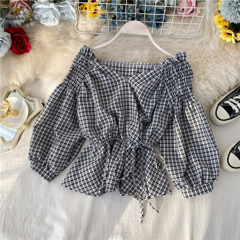 

Chic Hong Kong Style Shirt Spring and Autumn New Lotus Leaf Swing Waist Slimming All-match Korean V-neck Western-style Top