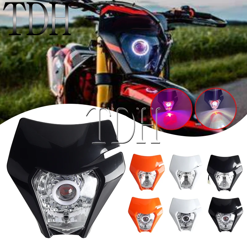 

Motorcycle Angel Eyes LED Headlight Headlamp For EXC SX SXFXC XCF XCW XCFW Motocross Enduro MX DRL Head Light Lamp Universal