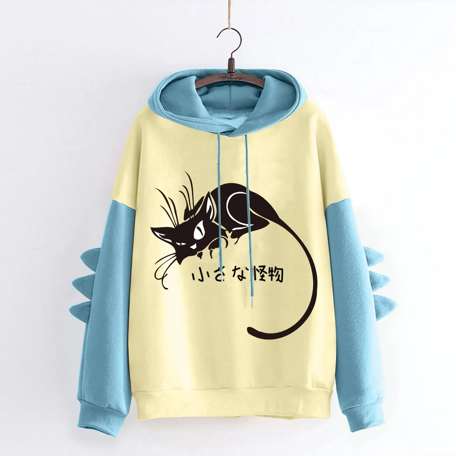 

Ladies Fashion Hooded Long Sleeve Stitching Dinosaur Taste Printed Fleece Top Sweater Pullover Hoodie Movie Night Hoodie
