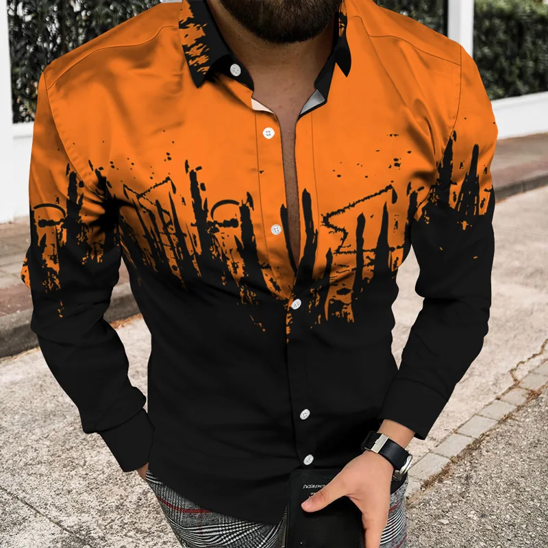 New Octopus Print Cardigan Shirt Men Fashion Shirts 2022 Casual Shirt Gradation 3d Long Sleeve Tops Men's Clothing Streetwear