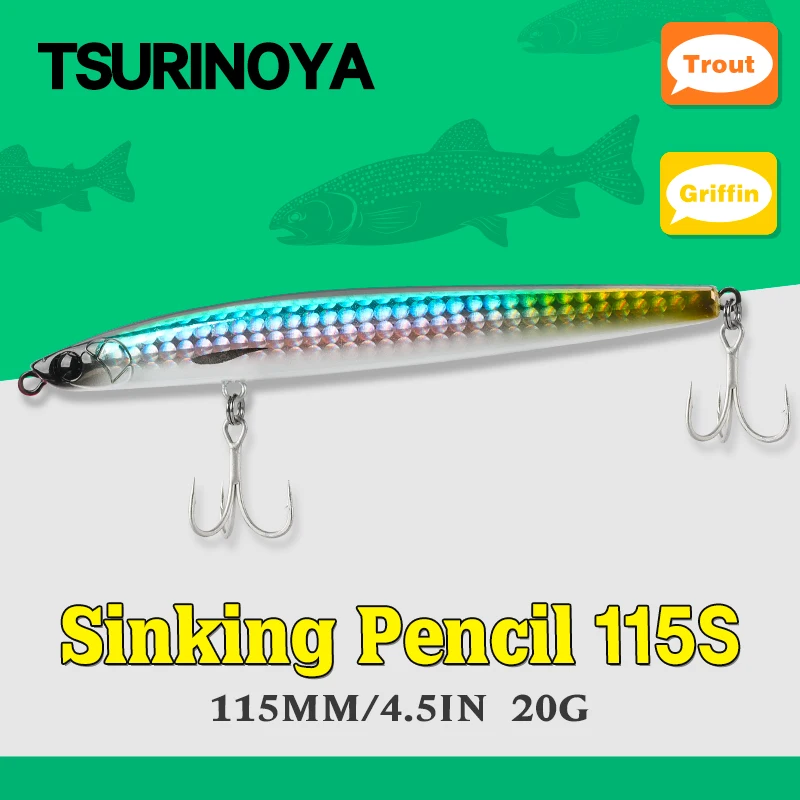

TSURINOYA 115mm 20g Fishing Lure Sinking Pencil GRIFFIN 115S Tungsten Weight Max 80m Long Casting Trout Game Hard Bait Model
