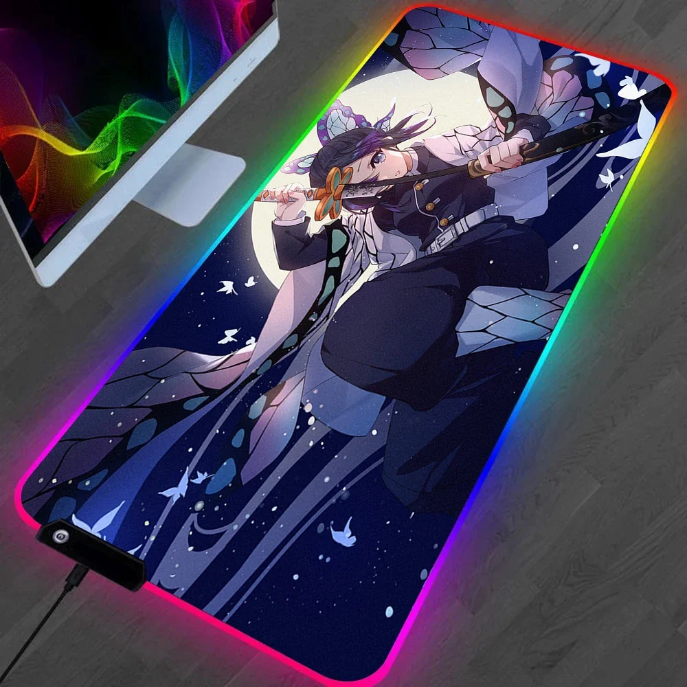 Игровые коврики для мыши Demon Slayer Kochou Shinobu большой Настольный коврик ПК геймера XL RGB