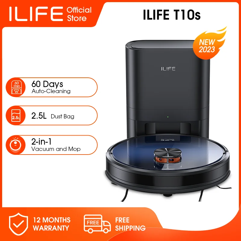 ILIFE T10s LDS робот очистка и швабра, автоматическая пустая станция на 60 дней, 2,5 л большой пылесборник, приложение дистанционного управления, всасывание 3000 Па