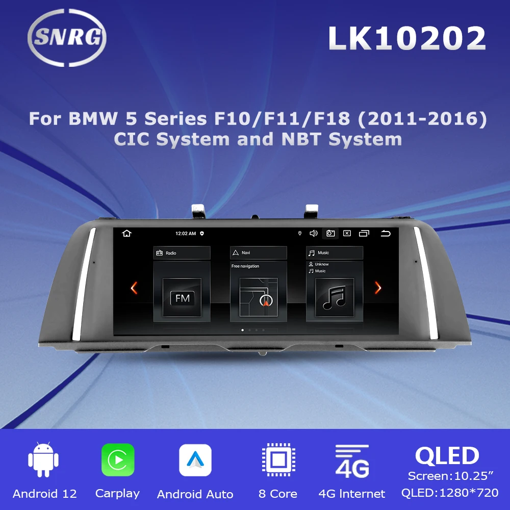 

Автомагнитола SNRG, 10,2 дюйма, Android 12, для BMW F10 F11 F18 CIC NBT, 2Din, Carplay, Автомобильная Мультимедийная навигация, головное устройство, аудио, стерео
