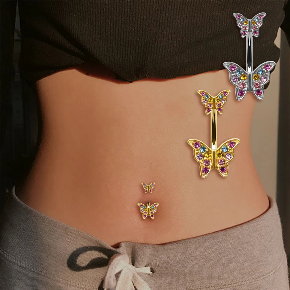 

Butterfly Crystal Belly Button Rings Navel Ring Zircon Drop Dangle Body Belly Piercing Jewelry For Women Beach Belly Navel Rings