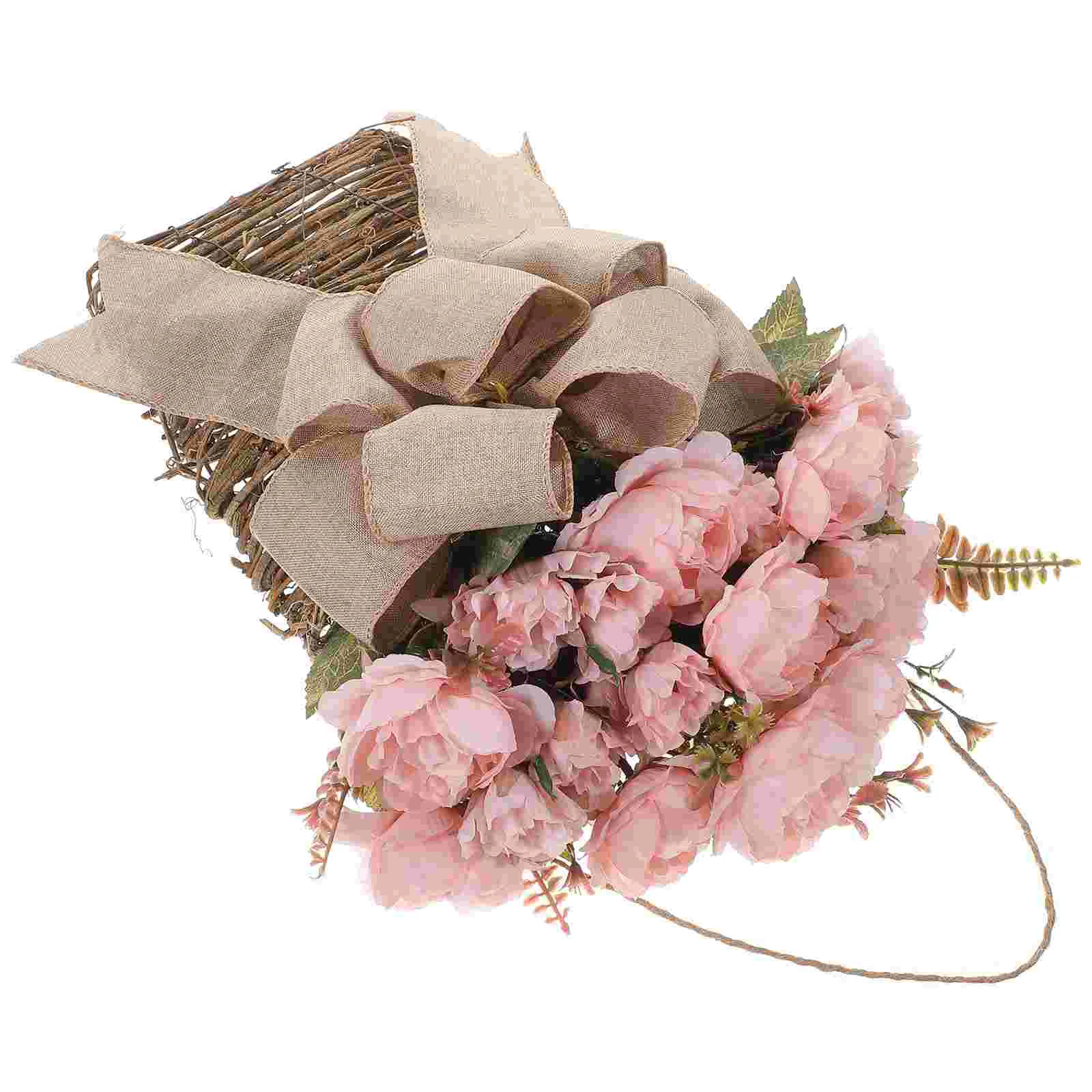 

Faux Outdoor Plants Flower Basket Artificial Potted Fake Flowers Hanging 33X28CM Pink Iron Wire Front Decor The