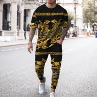 mens t shirt set 3d printed oversized 2 piece casual tracksuit 2022 new sportswear o neck sports mens fashion summer set