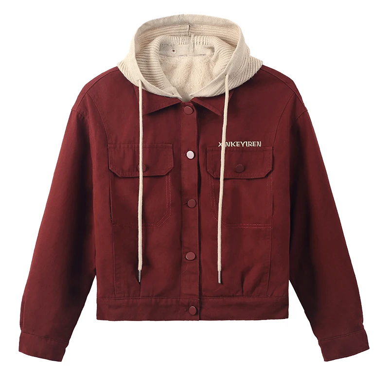 Fleece-lined Thick Baseball Uniform Outwear Women's Winter 2025 New Arrival Small Casual Short Denim Jacket Tops |