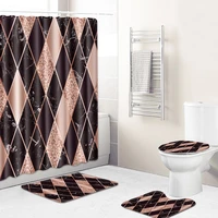 4pcsset bathroom toilet seat cover non slip bath mats shower curtain bathroom rugs printing retro style anti slip carpet mats