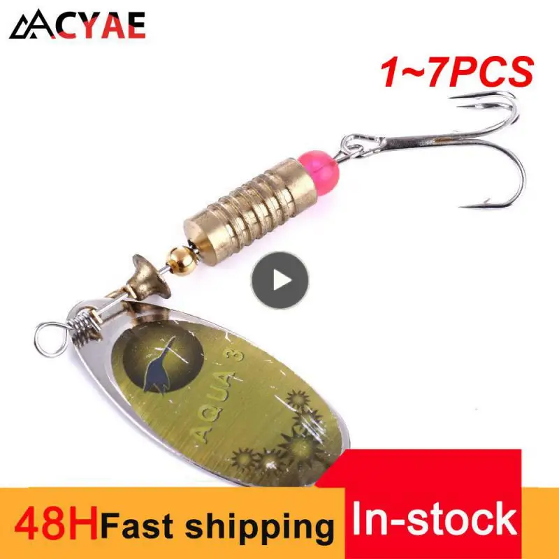 

1~7PCS Metal Plating Spinner Bait 6.7cm/7g Hard Spoon Bass Lures Metal Fishing Lure with Feather Treble Hooks for Pike Fishing