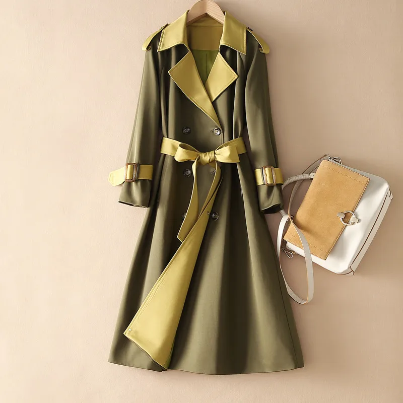 

High-end Stitching Lace-up Windbreaker Women's 2022 Spring New Slim Temperament Commuter British style Long Trench Coat Female