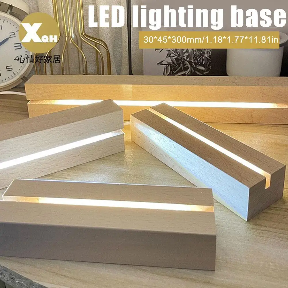 USB LED Wood Display Base Stand Rectangle Warm White RGB Wooden Lighted Pedestal for Laser Custom Acrylic Glass Night Lamps