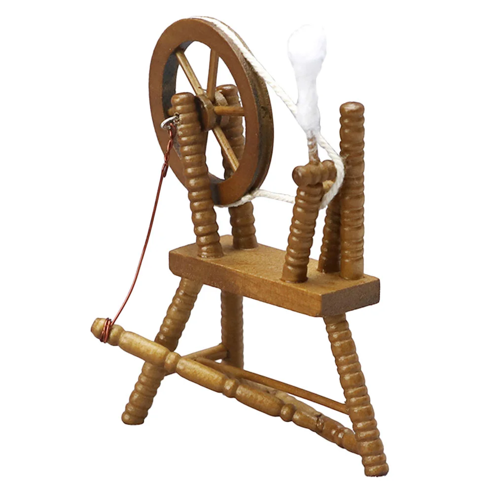 

Furniture Machine Miniature Mini Model Wheel Reeling Vintage Hand Sewing Wood Wooden Ornament Accessories House Decoration