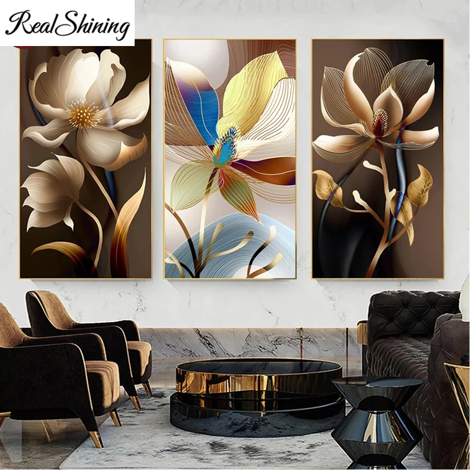 

Diamond Painting Nordic luxury golden line flowers 5d Cross Stitch Diamond Embroidery Mosaic Gift Home Decor Handcraft T1472
