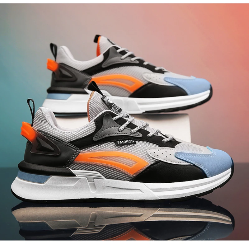 

Mens Gym Shoes Four Seasons Sports Men's Shoes Spring New 2022 Leather Stitching Mesh Shoes Breathable Low-top Casual Shoes