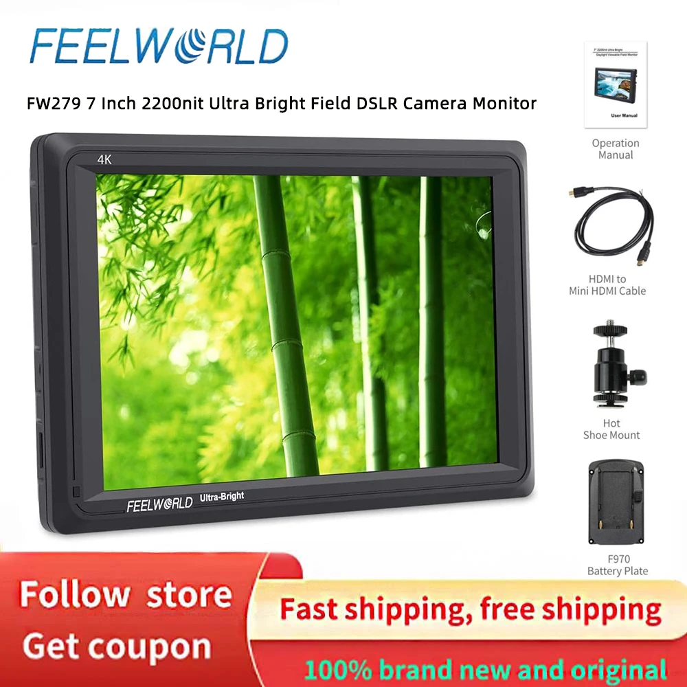 Фото 7-дюймовый монитор для камеры FEELWORLD FW279, яркость 2200 нит, 4K HDMI, гистограмма формы сигнала для кинематографистов и съемок на открытом воздухе. №1