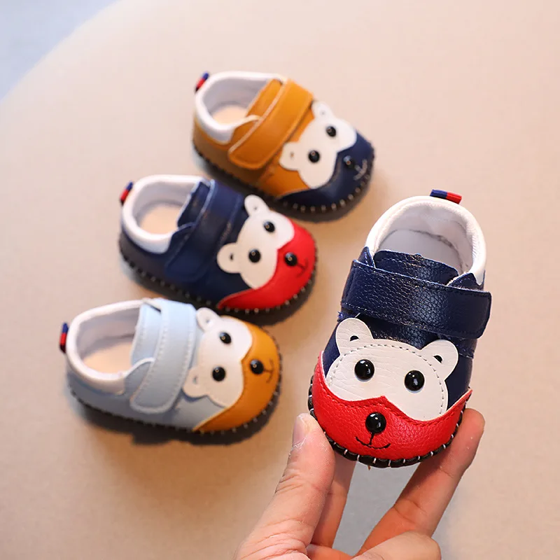 

Baby Shoes PU Leather Shoe Little Bear Cartoon Modeling Toddler Rubber Sole Anti-slip First Walkers Infant Moccasins NewbornCute