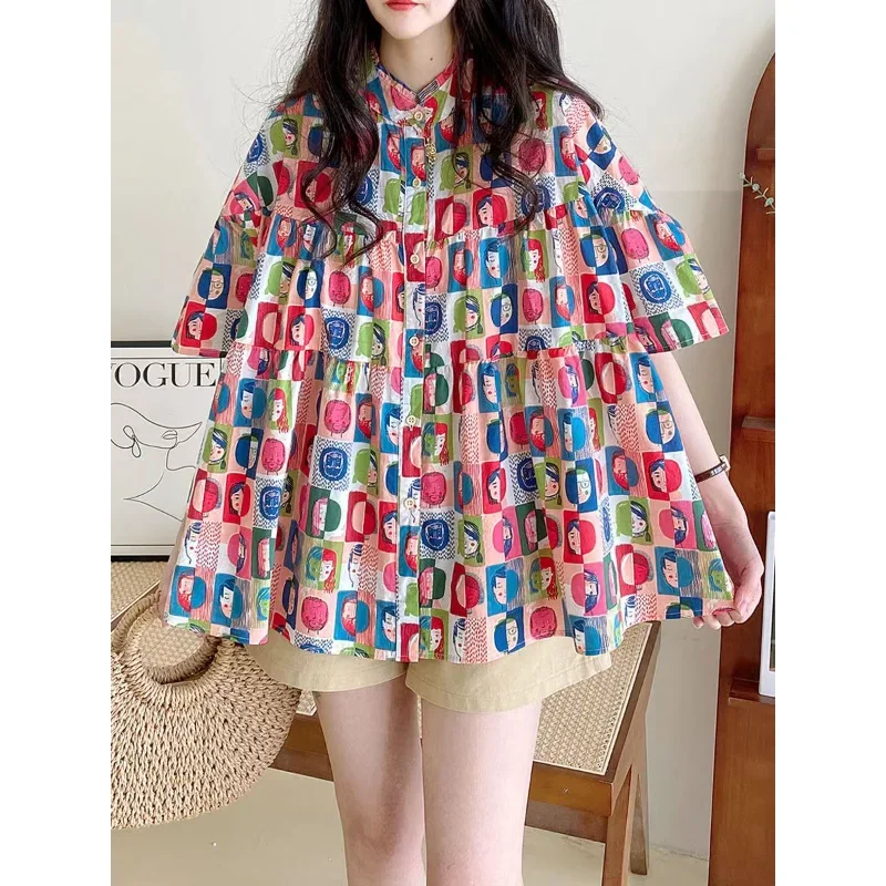 Женская блузка с короткими рукавами свободная большого размера в Корейском