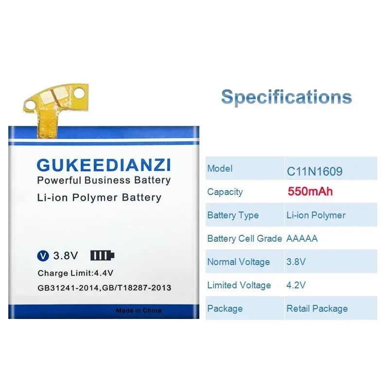 Аккумулятор GUKEEDIANZI 550 мАч C11N1609 для ASUS ZenWatch 3 (WI503Q) ZenWatch3 аккумуляторы умных часов