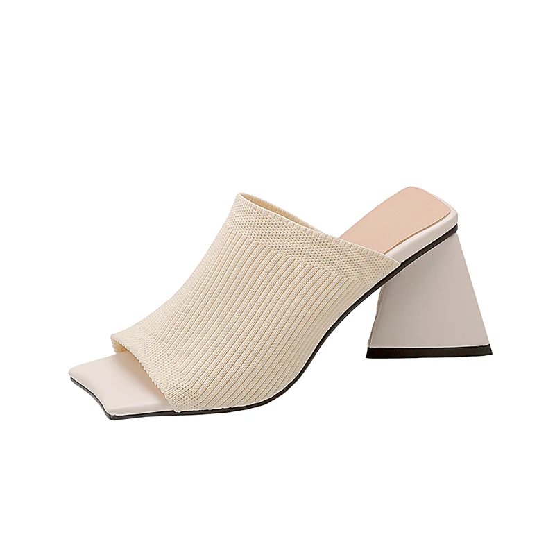 Сандалии женские на высоком треугольном каблуке босоножки с квадратным носком