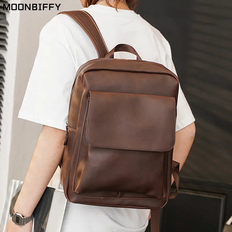 

Brand Designer Men's Backpack Vintage Leather Backpack Male Casual School Laptop Backpacks Large Capacity Travel Bag Pack 2022