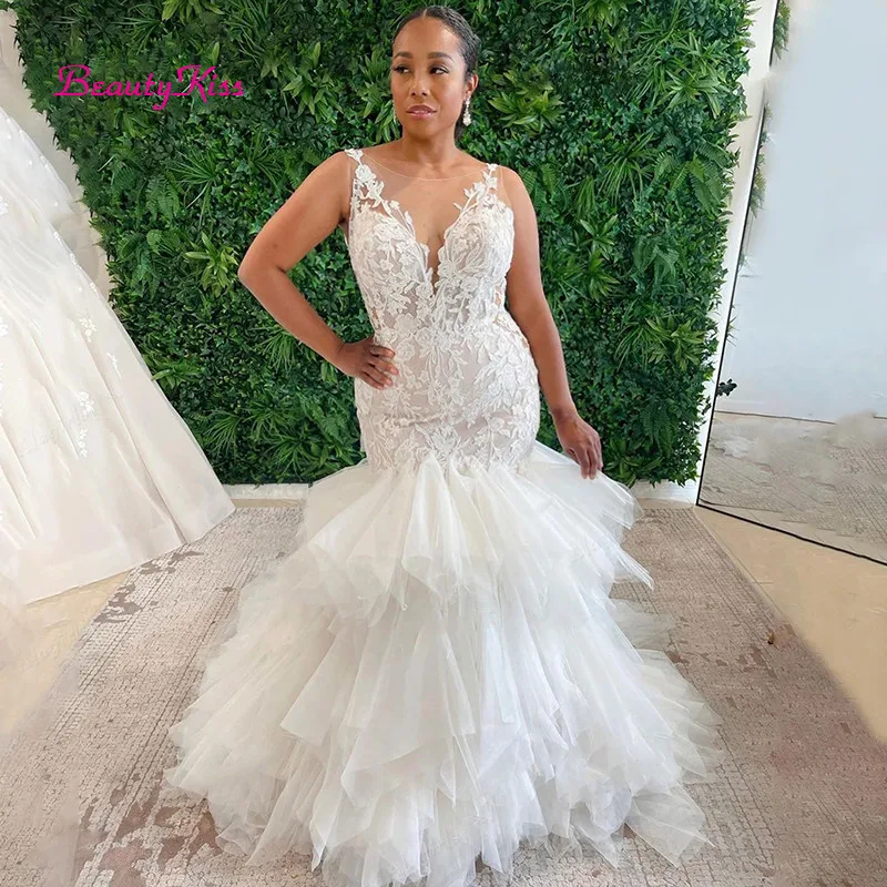 

Tiered Wedding Dress 2022 Mermaid Boho Wedding Dress Ivory Civil vestidos de novia Sexy robe de mariée